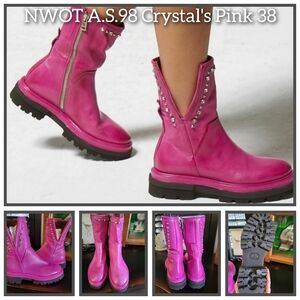 New A.S.98 HEAVENLUX Pink Ankle Boots with Swarovski Crystals